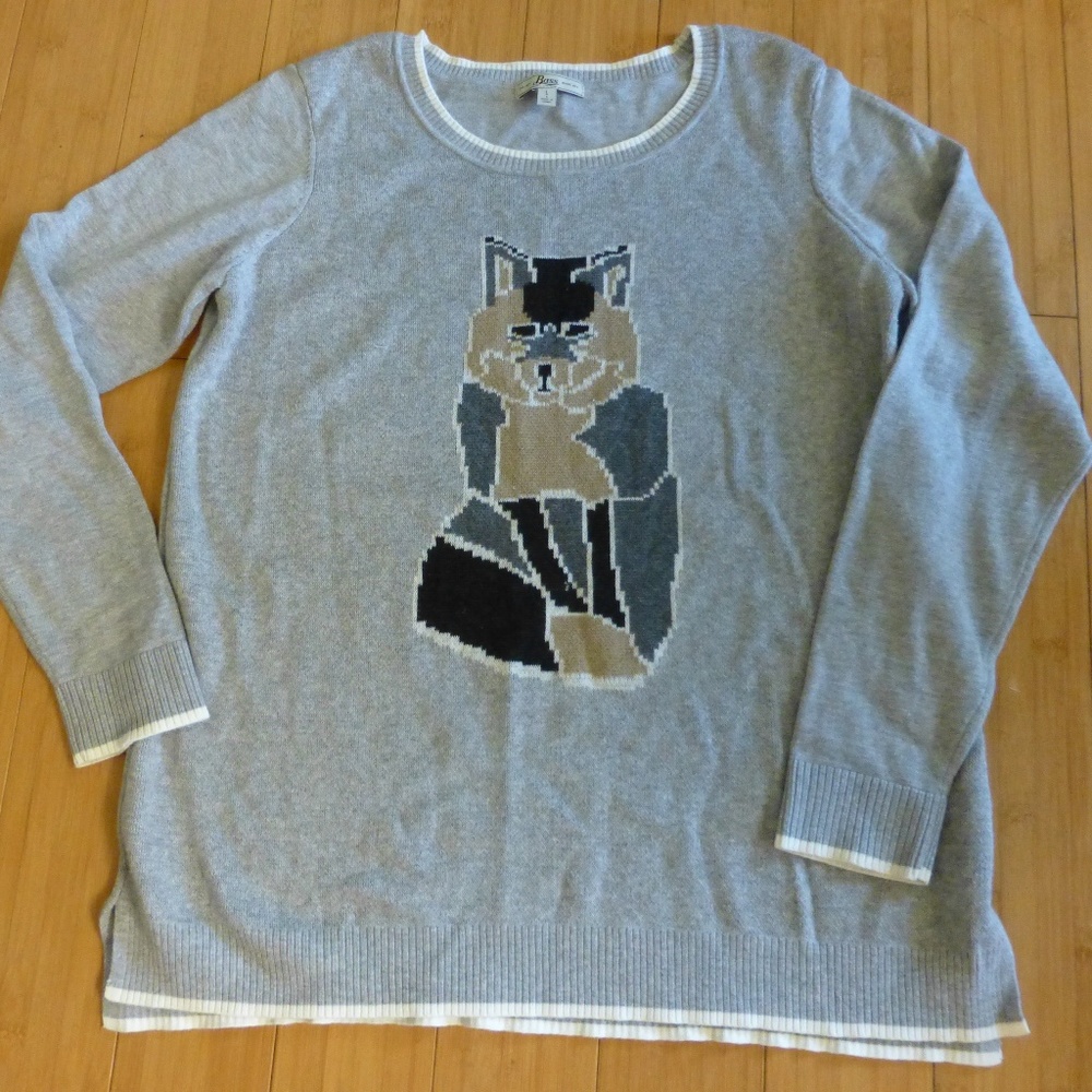 g.h.bass fox sweater grey with white trim large